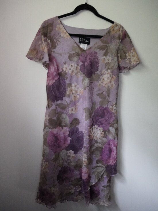 S.L. Fashions Dresses & Skirts - S L Fashions Pink and Lilac Floral Dress Size 14